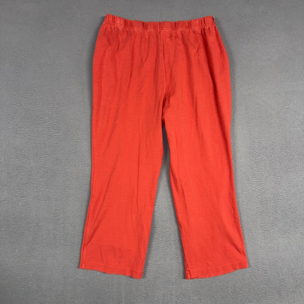 Lands End Sport Knit Pants Womens Large Petite Coral Orange Straight Leg Cotton